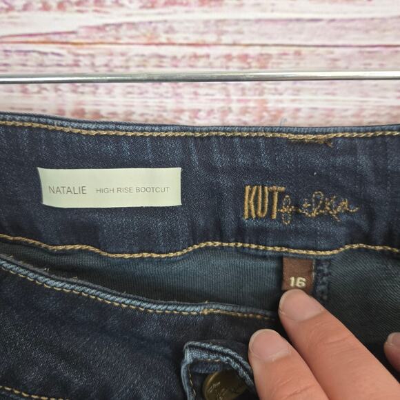 Kut From the Kloth Natalie High Rise Bootcut Jeans Sz 16 Dark Wash Flap Pockets - Picture 6 of 11